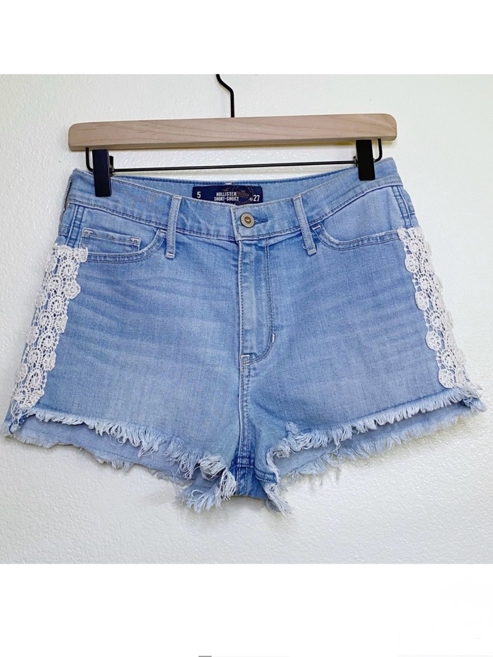 Hollister Crochet Frayed High Rise Denim Jean Shorts
